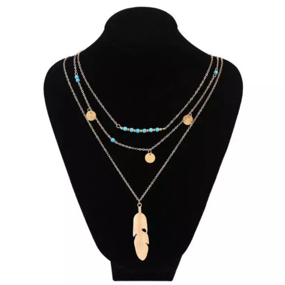 New! 3-Layer Feather Coin Necklace - Picture 9 of 9